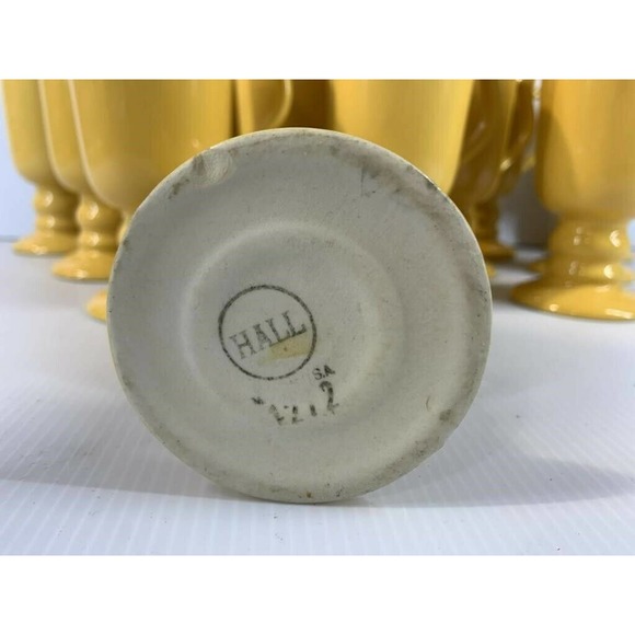 Hall Pottery #1272 Yellow-Footed Pedestal Irish Coffee Mug Handled Vintage Cup - Picture 3 of 4